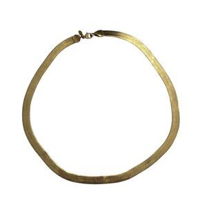 Monet Vintage Gold-Tone Flat Herringbone Necklace 18 Inches With Lobster Clasp